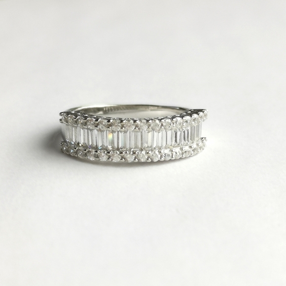 Jem Designs Shop Jewelry - White Sapphire half eternity band ring in Sterling Silver size 8
